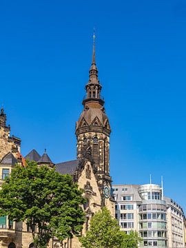 Toren van de Hervormde Kerk in de stad Leipzig van Rico Ködder