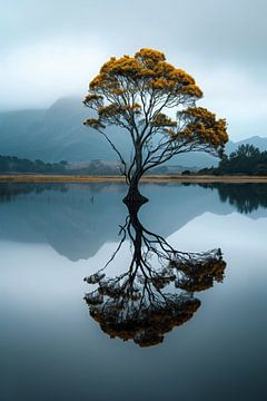 Baumspiegelung im See von fernlichtsicht