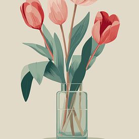 Red and pink tulips in a vase by Pixelbull Design