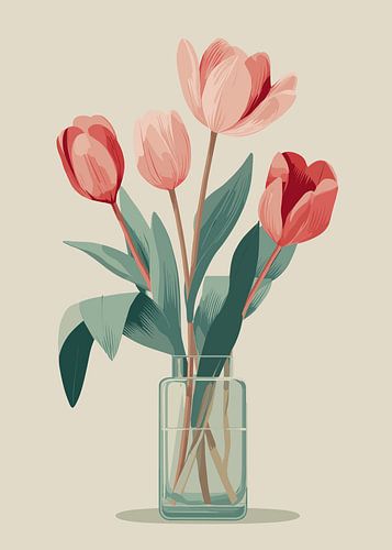 Rode en roze tulpen in vaas