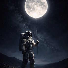 Astronaut Holding a Glowing Moon Balloon Under the Stars by Dodik Hariyono