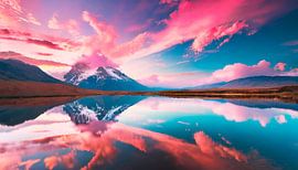 Roze wolken met landschap