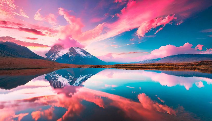 Pink clouds with landscape by Mustafa Kurnaz