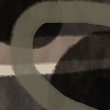 Moderne abstracte minimalistische kunst. Vormen en lijnen in bruin en groen van Dina Dankers