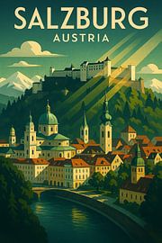 Salzburg Oostenrijk Vintage Stadsgezicht Poster van Travel Shop