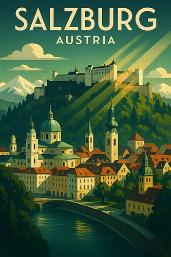 Salzburg Oostenrijk Vintage Stadsgezicht Poster