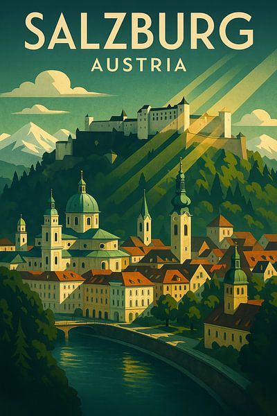 Salzburg Austria Vintage Cityscape Poster par Travel Shop