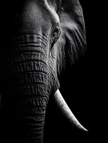 Olifant – Een sprekend zwart-witportret van een wild dier