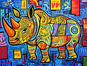 Rhinocéros - Rhinocéros joyeux en style abstrait