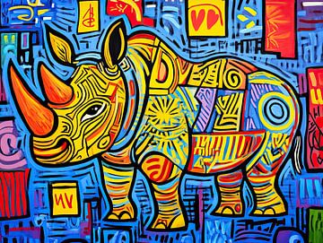 Neushoorn | Vrolijke Neushoorn in Abstracte Stijl van ARTEO Schilderijen