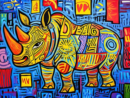 Rhinozeros | Fröhliches Nashorn im abstrakten Stil