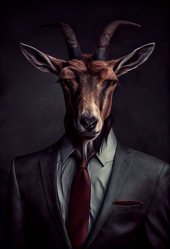 Stately standing portrait of a Goat in a suit