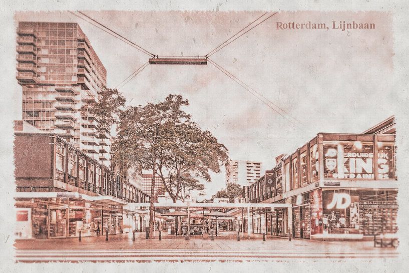 Carte postale d'époque: Lijnbaan à Rotterdam par Frans Blok