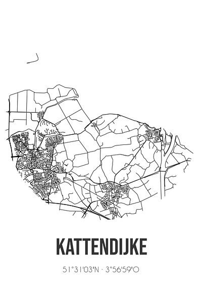 Kattendijke (Zeeland) | Map | Black and White by Prints of Place