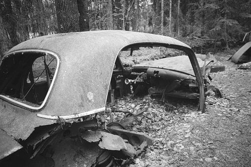 Vintage cars in a Swedish car graveyard