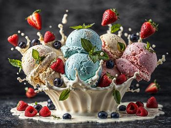 Buntes Eis mit frischen Früchten