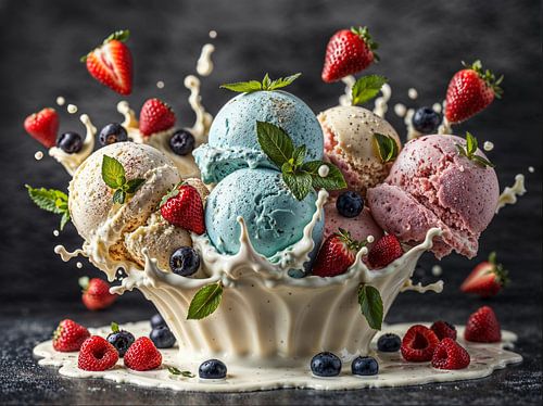 Glaces colorées aux fruits frais