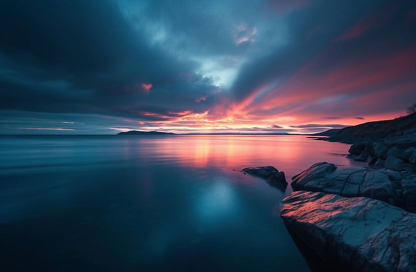 Zonsondergang op de Atlantische Oceaan van fernlichtsicht