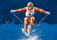 Wintersport - De wedstrijd skiër - acryl op papier van Galerie Ringoot thumbnail