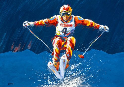 Wintersport - De wedstrijd skiër - acryl op papier