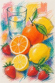 vibrant lemons, oranges and strawberries by Claudia Gründler
