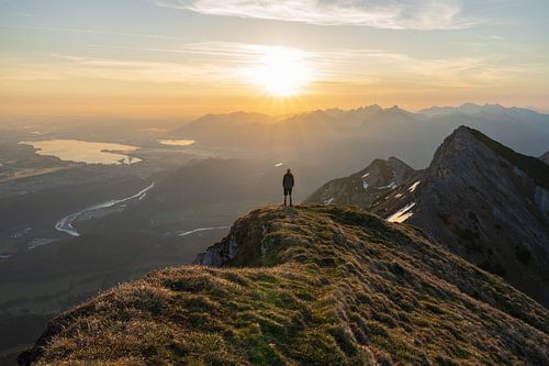 View of the Forggensee, Füssen and Hohenschwangau at sunrise