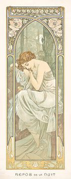 Tijden van de Dag: Nacht Rust - Art Nouveau Schilderij Mucha Jugendstil