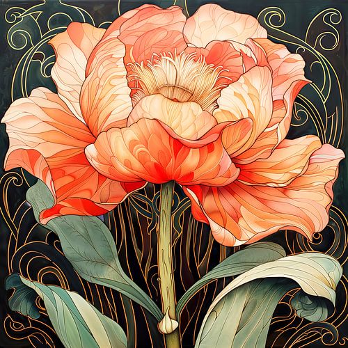 Papaverachtige bloem in Jugendstil stijl kunst