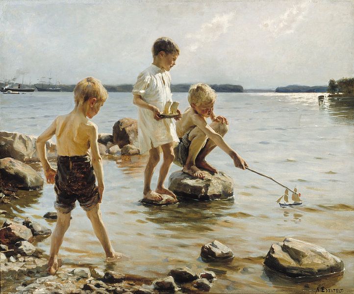 Knaben spielen an der Küste, Albert Edelfelt von Meesterlijcke Meesters
