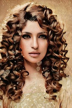 Gouden vrouwen met bruine krullende haren - serie van 3