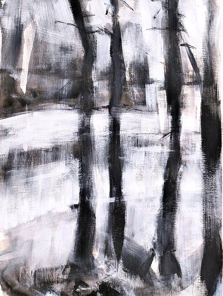 Zwart wit bomen aan het water - inkt &amp; verf  van Lily van Riemsdijk - Art Prints with Color