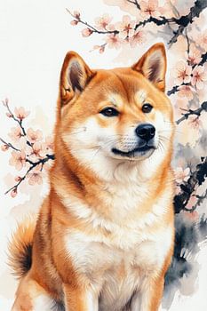 Shiba Inu met kersenbloesems
