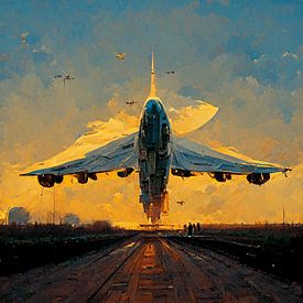 747 landet auf einem Gänseblümchen (AI) von Cine Prem