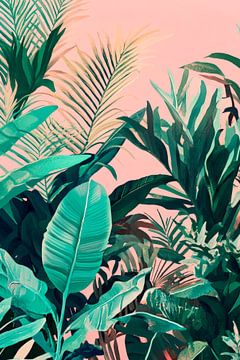 Tropische flora op roze achtergrond van Poster Art Shop