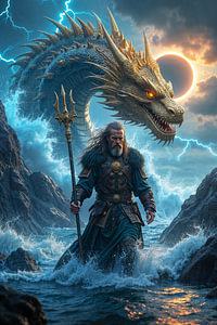 Fantasy Gothic Wall Art: JORMUNGANDR - The Dragon of the Vikings | Kunst & Fine Art Prin