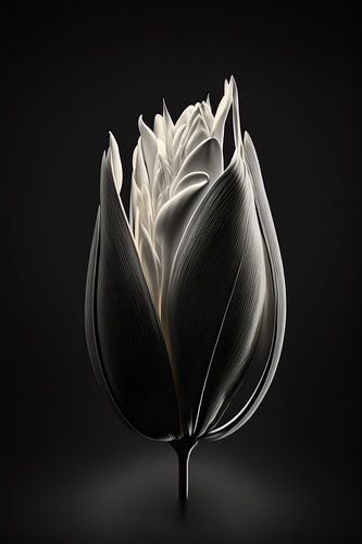A beautiful white tulip under a spotlight.