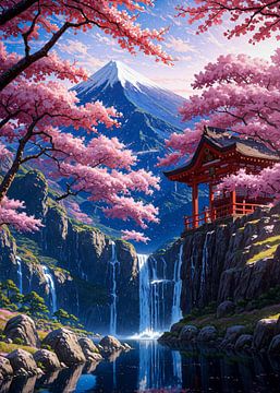 Mount Fuji kersenbloesem Sakura lente Japan van Ruzerin