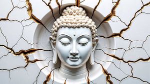 Fantasy Wall Art: BUDDHA OF RESILIENCE - The Sacred Buddha with Golden Cracks of Enlightenment