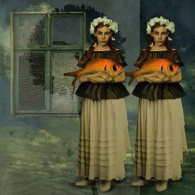 Twin Sisters with goldfish by Yvonne Zeldenthuis