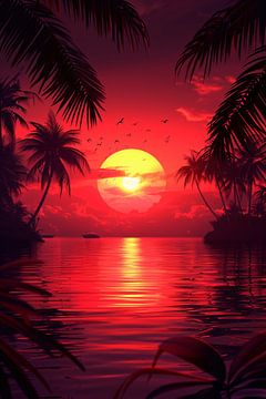 Tropische zonsondergang met palmbomen van Art & Soul Creations