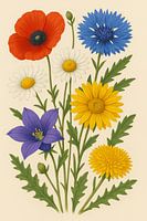 German Wildflowers Botanical Wall Art – High Resolution Digital Illustration (Portrait)