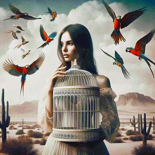 Portrait de femme avec des oiseaux.