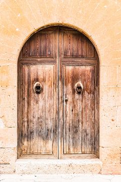 Vieille porte d'entrée en bois avec arc en pierre d'une vieille maison méditerranéenne sur Alex Winter