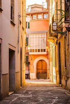 Smalle straat in de oude stad van Palma de Mallorca, Spanje van Alex Winter