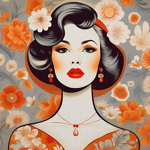 Frau im Retro-Look mit Blumen im Haar, Serie: Buntes Retro -3