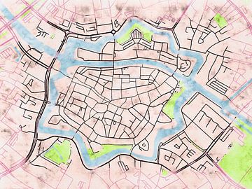 Kaart van Zwolle centrum in de stijl 'Soothing Spring' van Maporia