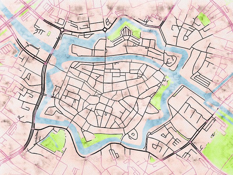 Carte de Zwolle centrum avec le style 'Soothing Spring' par Maporia