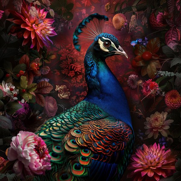Pauw en bloemen van TheXclusive Art