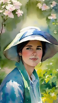 Impressionistisch portret jonge vrouw met hoed van Maud De Vries