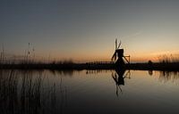 Molen "Hoogland" nabij Leeuwarden net na zonsondergang